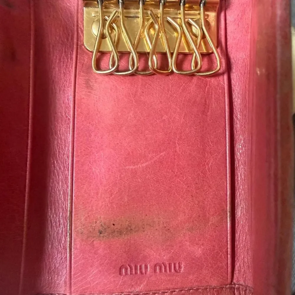 Miu Miu Leather Key Case Lot of 2 Pink Yellow Vintage Project Repair AS IS